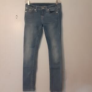 True Religion Jeans Womens Size 30 Skinny Whiskers Flap Pockets Stretch